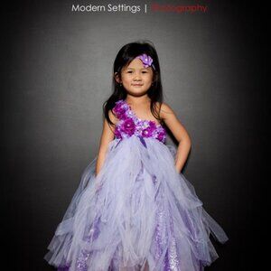Girls Purple One Shoulder Tutu Dress